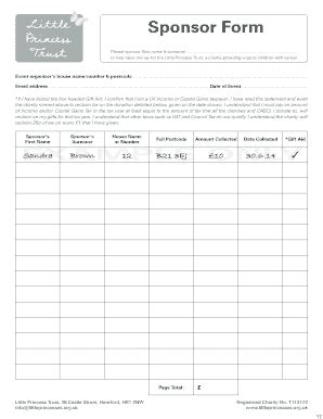 little princess trust sponsorship form.